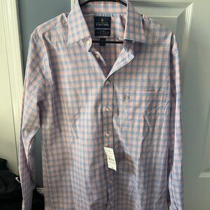 Stafford Men's Pink and Blue Plaid Dress Shirt